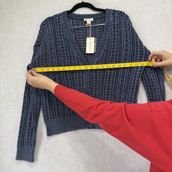 Sundance Sweater Womens Large Blue Knit Pointelle Cardigan Button Front V Neck - Picture 3 of 7